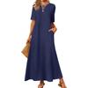 New Cross-border Women's Dress Pure Color Round Collar Pocket Short-sleeve