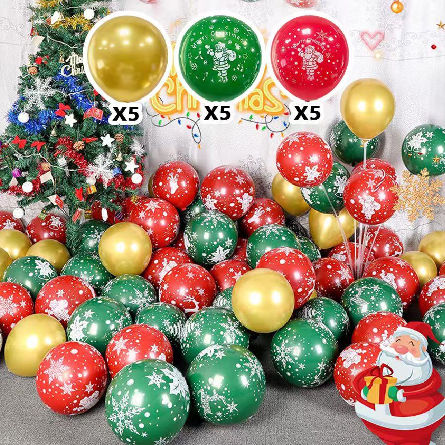 

15/30pcs Christmas Balloons Set 12in Red and Green Printed Latex Balloons Decorative Holiday Balloons for Christmas Party Decor 12inch