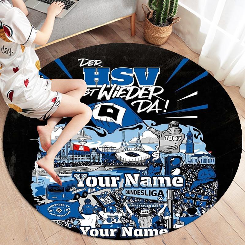 Blue Diamond Emblem Custom Name Round Area Rug Carpet Rug For Living Room Bedroom Sofa Playroom Decor Nonslip Floor Mat