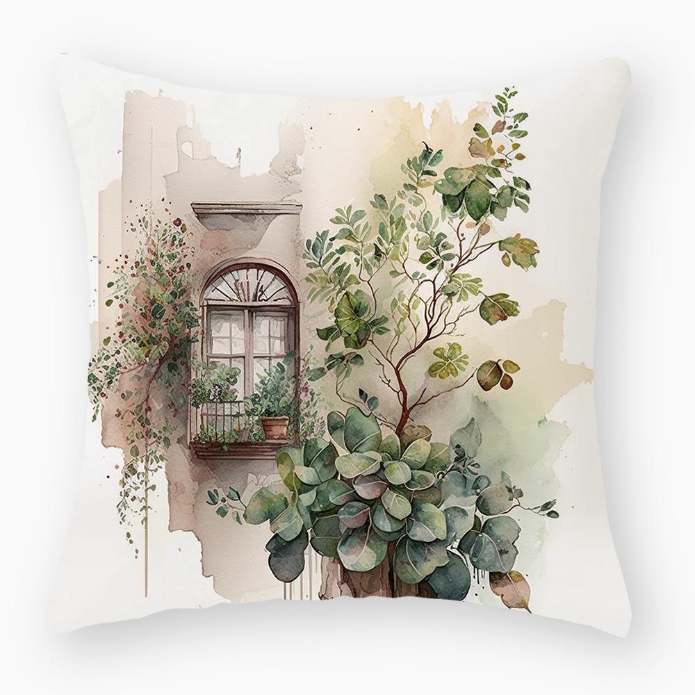 Pillowcase Classic Retro Green Plant Sofa Decoration Pillowcase Nordic Home Waist Cushion Pillowcase