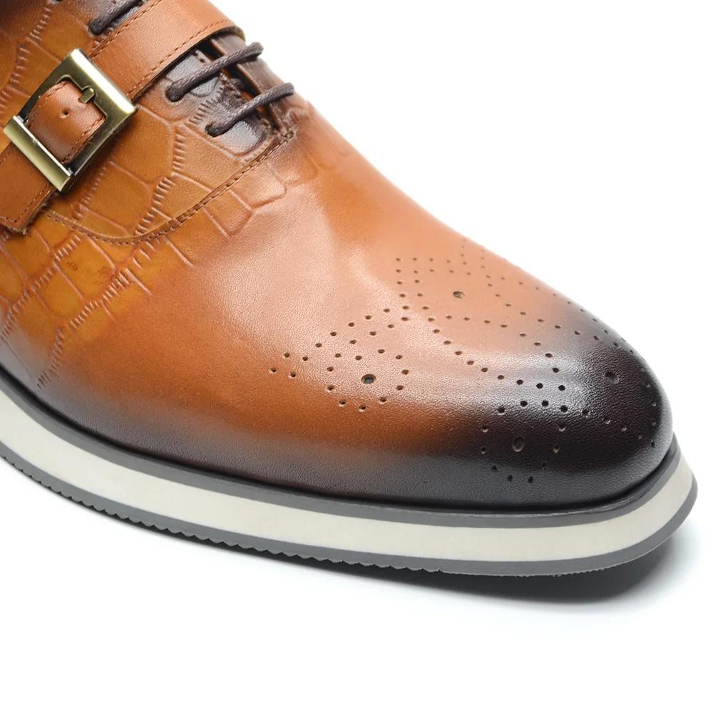 Genuine Leather Men's Oxford Shoes Flats Lace-Up Monk Strap man Sneakers Brogue Business Casual Formal Shoes for Men