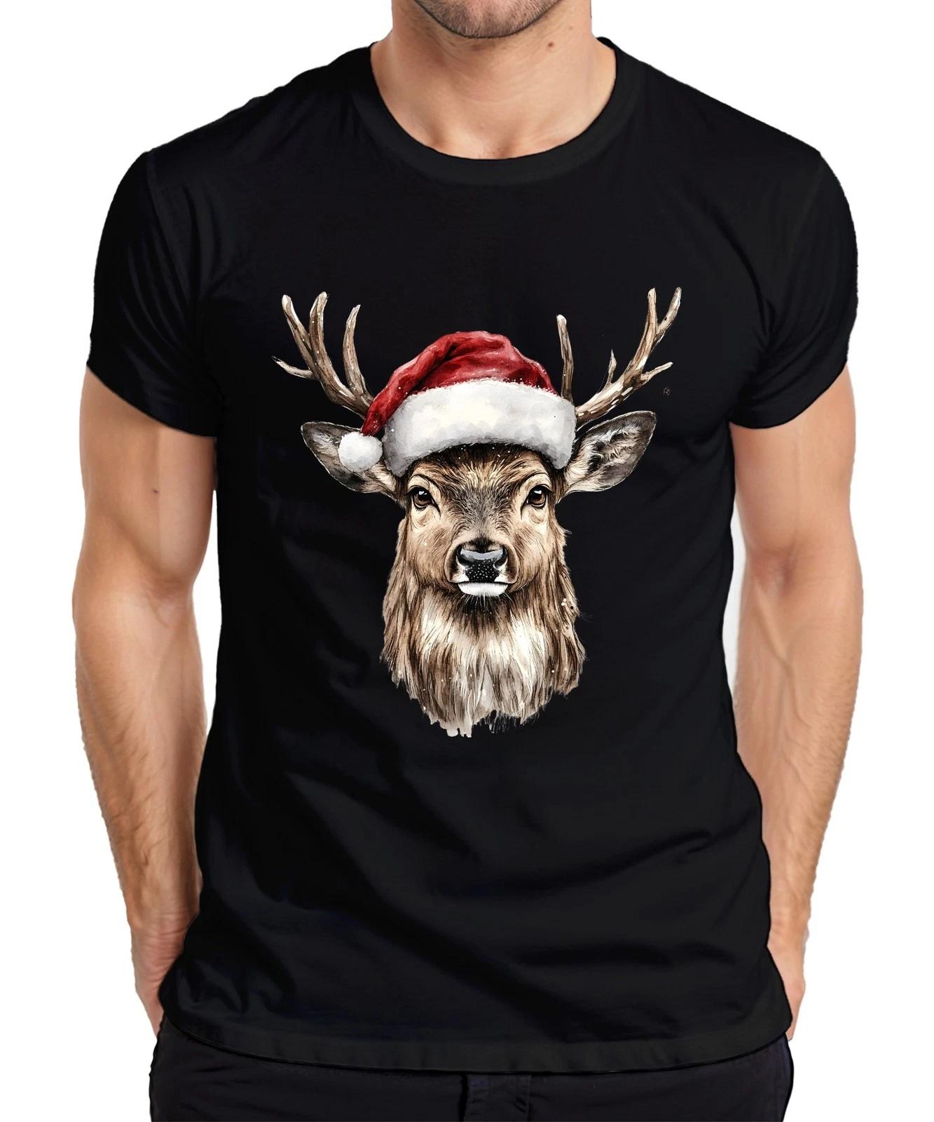 Weihnachten Rentier Santa Hut Geschenk Aquarell Vintage Herren T-Shirt XL