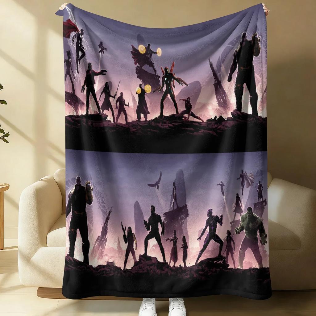 Styl Tech Avengers Koc Flanelowy Miękki Ciepły Puszysty Kocyk Pokrowiec na Sofę Kanapę Łóżko Niebieski Piksel & Nadruk Bohaterów Lekki Kocyk na Drzemkę