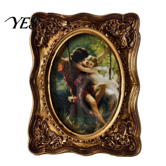 Crack Resistant Frame Vintage Picture Frame, Gold-Tone Round Oval Photo Arched Retro Exquisite Detail for Wall Hanging or Tabletop Display Home Decor