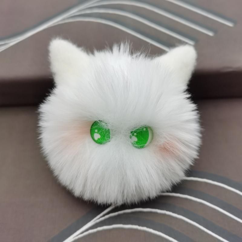 Multi-Color Blush Cat Ball Plush Doll Pendant - Long Hair, Accessory for Bags & Clothing