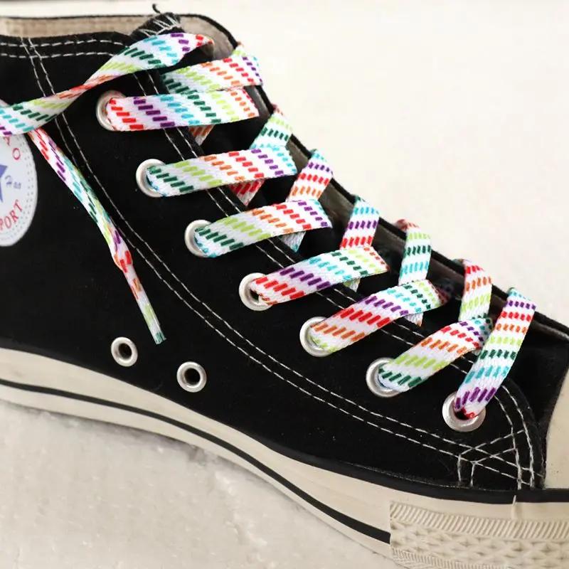 Flat Rainbow Shoelaces for Sneakers Colorful Shoe Laces Colored Gradient Shoelace for Canvas Shoes Lace for Tennis Women Man
