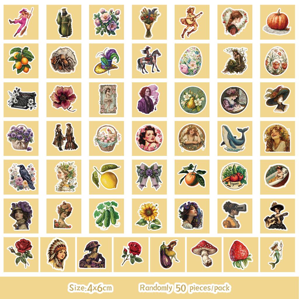 50 Nordic Style Retro Stickers Pack Mobile Phone Water Cup Waterproof Decorative Stickers Children's Hand Account Stickers