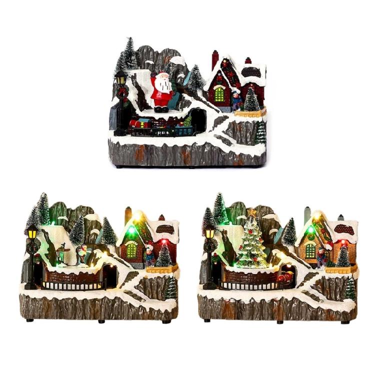 Christmas Village House Figurine with Led Light Festival Holiday