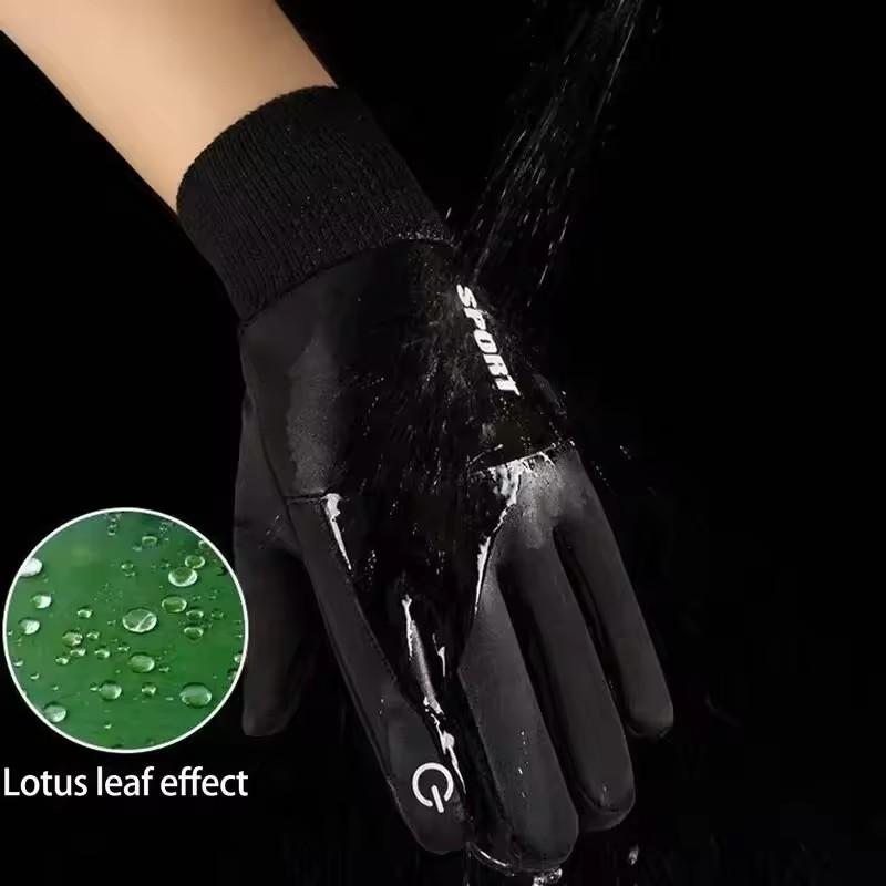 Schwarze Winter Fleece Handschuhe Vollfinger Wasserdicht Touchscreen Radfahren Outdoor Sport Laufen Motorrad Ski Warm