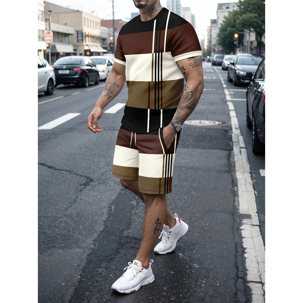 Fashion Casual Men's T-shirt Shorts Set Summer 3D Printed Men's Clothing Daily Elastic Waist Shorts Short Sleeve Set