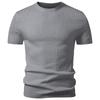Herren Grau Geripptes Kurzarm-T-Shirt mit Rundhalsausschnitt