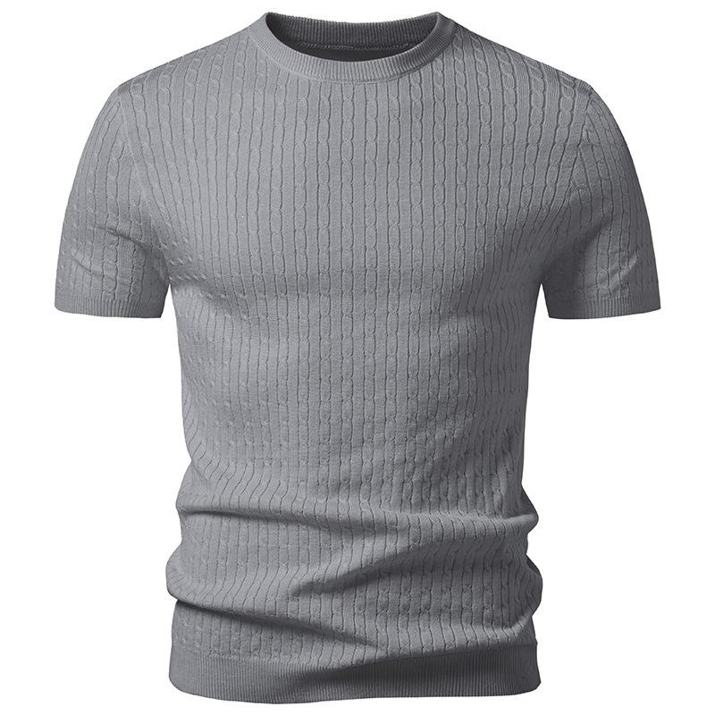 

Mens Grey Ribbed Knit Short Sleeve Crew Neck T-Shirt M