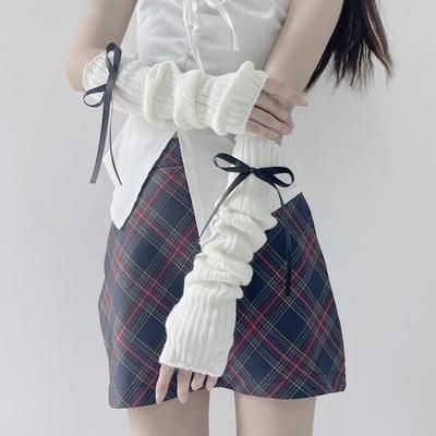 Sweet Girl Lolita Soft Arm Sleeves Bow Tie Long Hand Sleeves Lovely Knitted Fingerless Decorative Gloves Streetwear