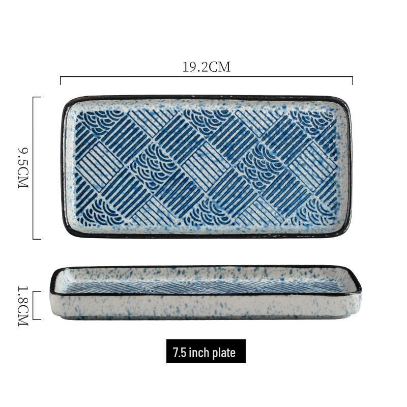 

Set of 2 Japanese Ceramic Blue and White Rectangular Sushi Plates