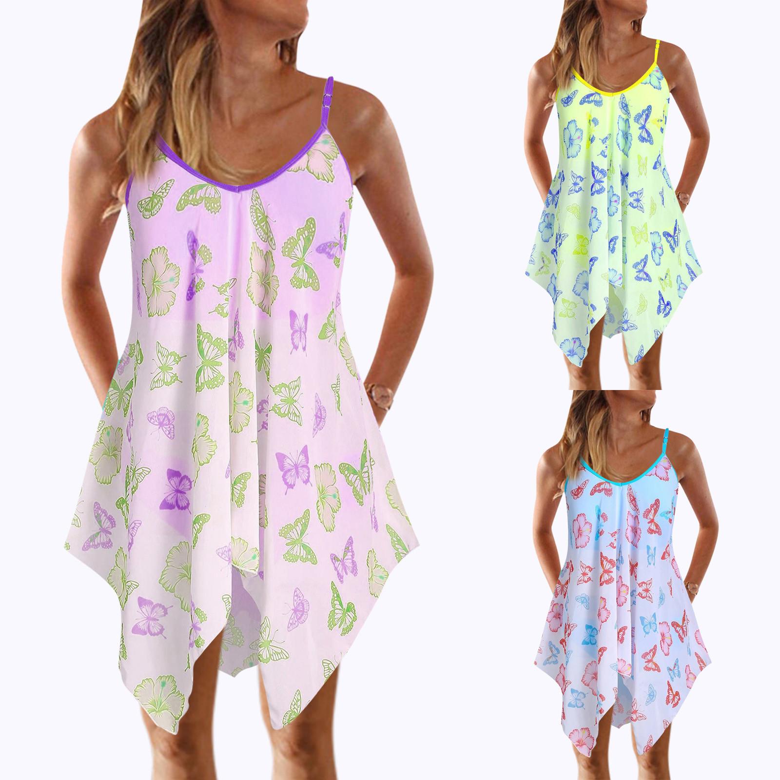 

Женское модное летнее платье без рукавов с цветочным принтом и нерегулярным подолом