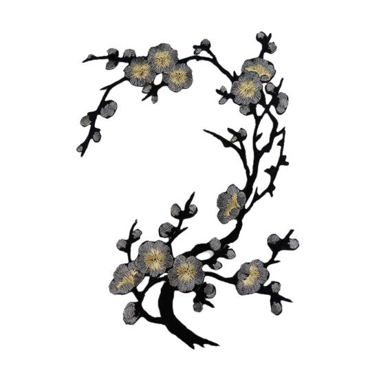 Cherry Blossom Iron Patch Iron-on Blossom Plum Applique Patch Embroidered Floral Patch for Jeans Garment Jackets Backpacks Clothes DIY Crafts