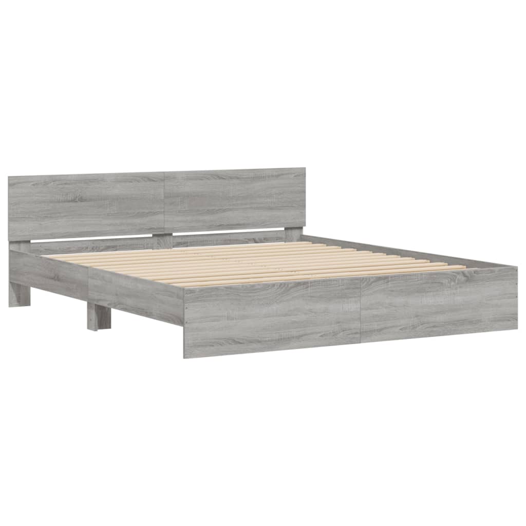 Bed Frame with Headboard Grey Sonoma 200x200 cm