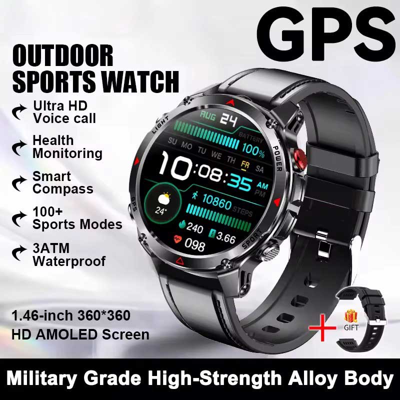 2026 New GPS Map Navigation Smart Watch Men Women Amoled Screen 3ATM Waterproof Sport SmartWatch Compass NFC BT Call Watches Men
