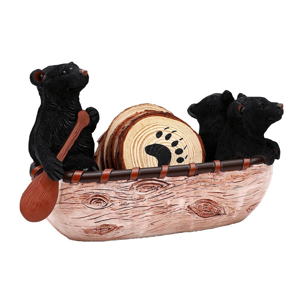 Bear Coasters Cute Canoe Rustic Heat Resistance Cup Coasters Table Decoration for Hot and Cold Beverages