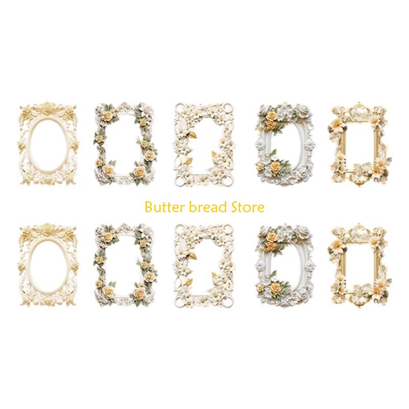 W89C 10Sheets Vintage Embossed Cutout Frame Collage Cards Scrapbooking Background Collage Paper for Journaling Paper Craft