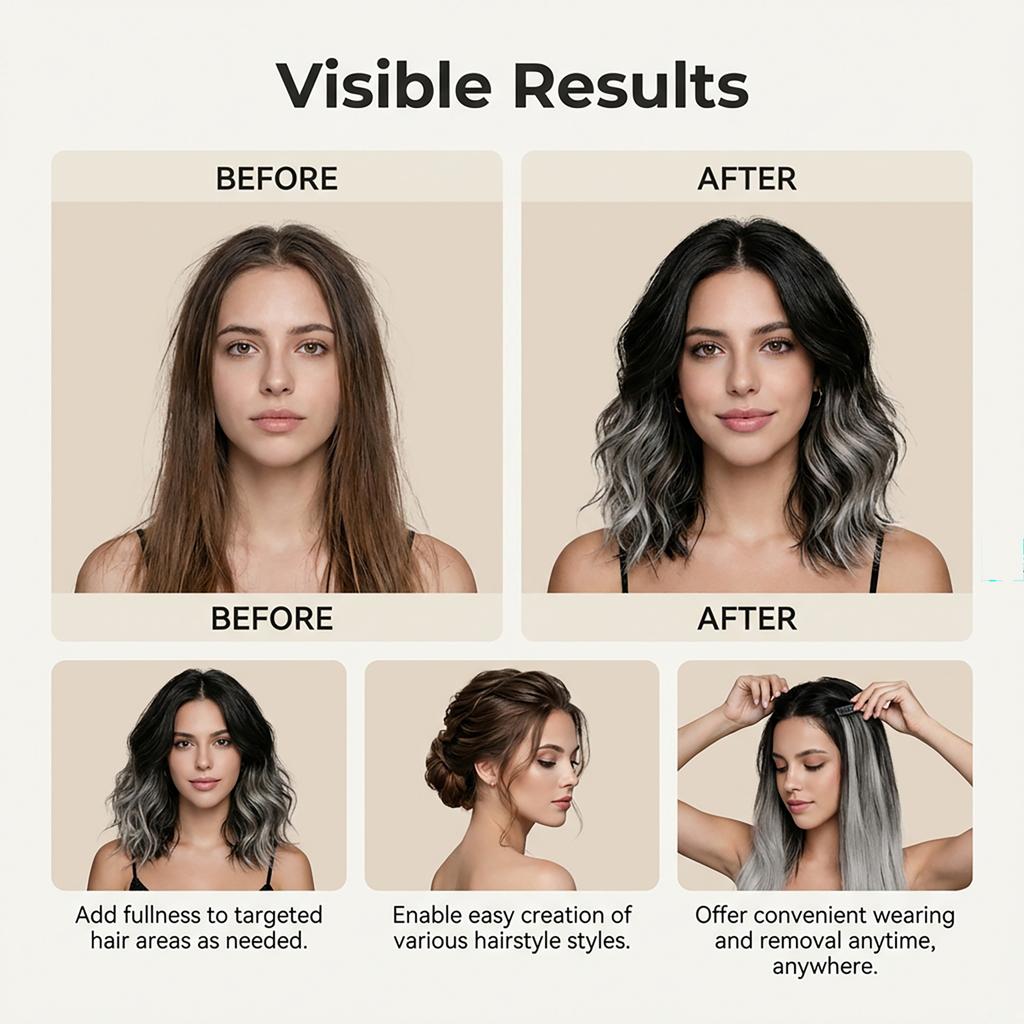 -gray Hair Extensions. Gentle And Everyday Hairstyle, Smooth And Light, Easy To Wear And Portable.