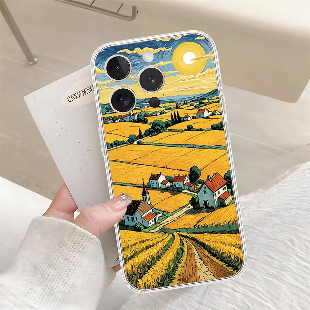 Rural Scenery Wheat Field Art Phone Case For IPhone 17 16 15 14 Plus 13 12 11 Pro Max Phone Back Cover Transparent Shockproof Co