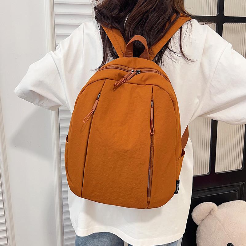Solid Fashion Color Large Capacity Backpack Surface Inner Pocket Travel School