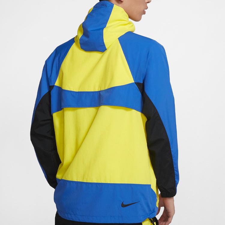 Nike Sportswear Retro Color-Block Loose Fit Half-Zip Hooded Woven Jacket Men Jacket Blue Yellow BV5386-740