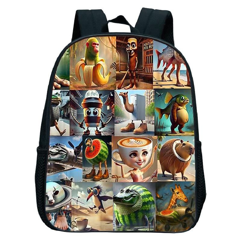Italian Brainrot Backpack Toddler Boys Kindergarten Bag Cartoon Cappuccino Saaassino School Bags Boys Girls Animals Bookbag Gift