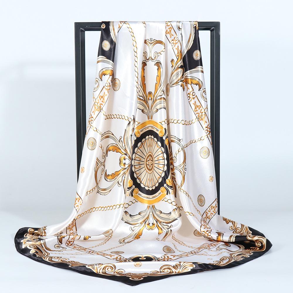 

Высококачественные роскошные шелковые шарфы, повязка на голову, шарфы, шейный шарф для женщин, шелковый шарф с цепочкой, женская декоративная шаль 90*90cm