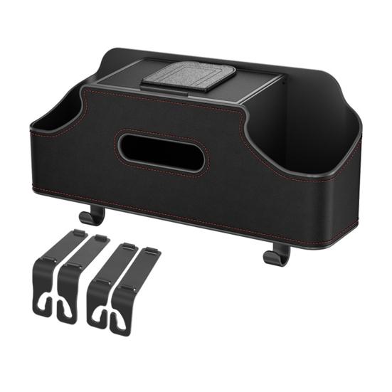 Car Back Seat Organizer with 2 Drink Cup Holder And Tissue Box Waterproof Faux Leather Car Storage Rack