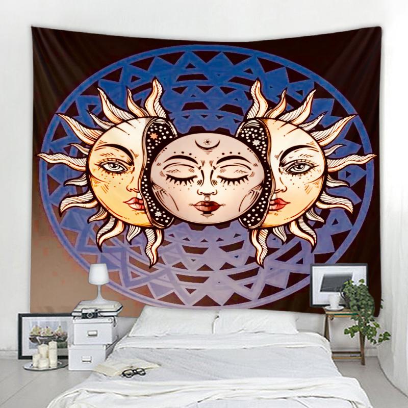 Tarot Tapestry Sun Face Sun Moon Tapestry Mandala Boho Hippie Wall Tapestry Witchcraft Decor Living Room Bedroom Room Home Decor