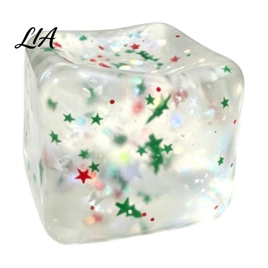 Transparent Cubes with Sequins Christmas Stress Cube Fidget Toy, Squeeze Toy Glitter, Sensory Toys Glitter Ball for Anxiety Relief & Hand Exercise