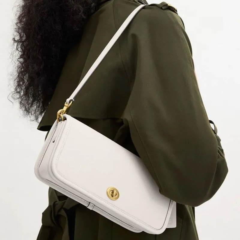 Coach Dinky 26 Leather Shoulder Bag Medium Women Handbags Chalk-White CW641-B4-HA