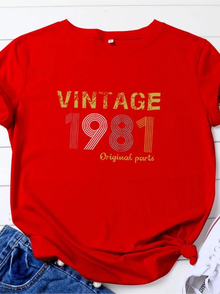 VINTAGE1981 Letter Print Women T Shirt Short Sleeve O Neck Loose Women Tshirt Ladies Tee Shirt Tops Camisetas Mujer