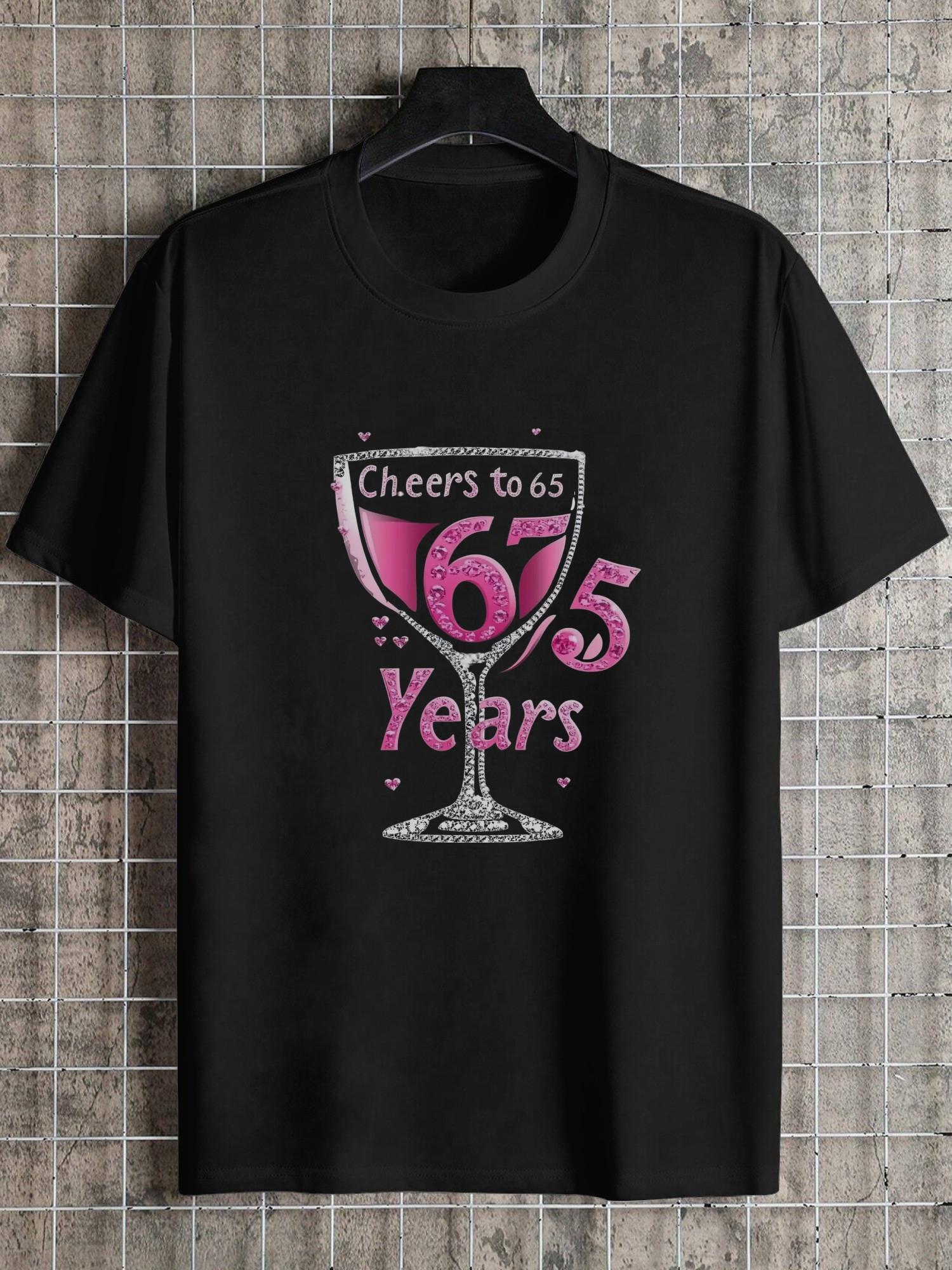 

1pc Diamond-bling pink wine glass Cheers to 65 Years T-shirt M