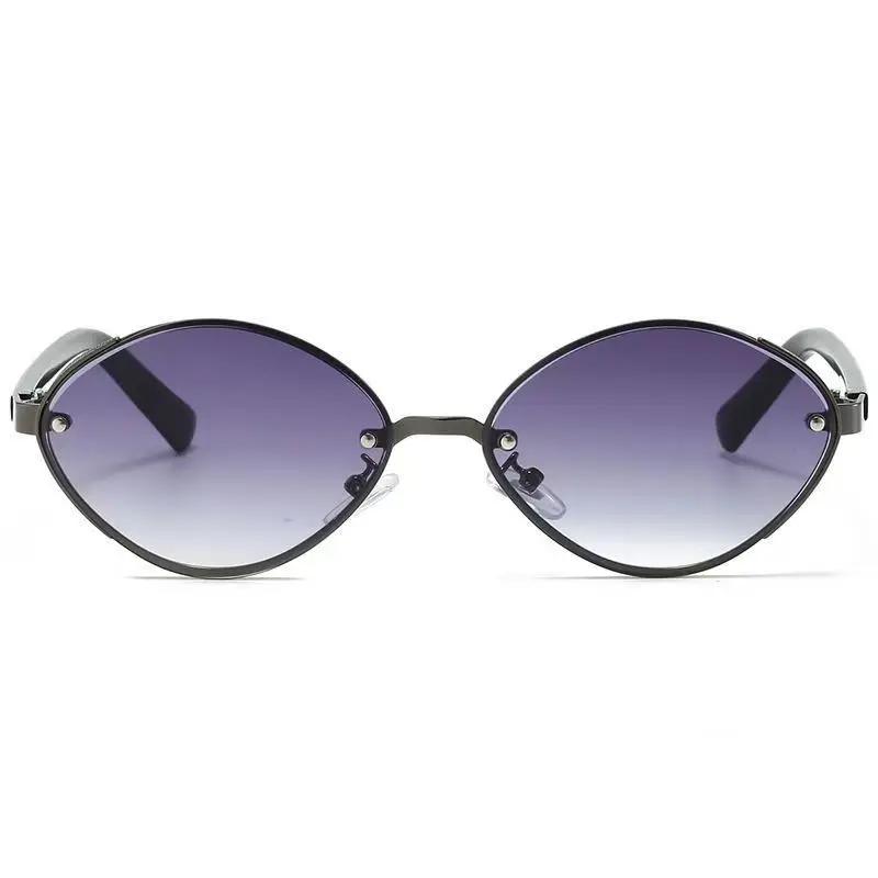 Fashionable Retro Metal Oval Cat Eye Sunglasses Women's Fashion Street Photography Trend Versatile Glasses UV400 Shades Eyewear
