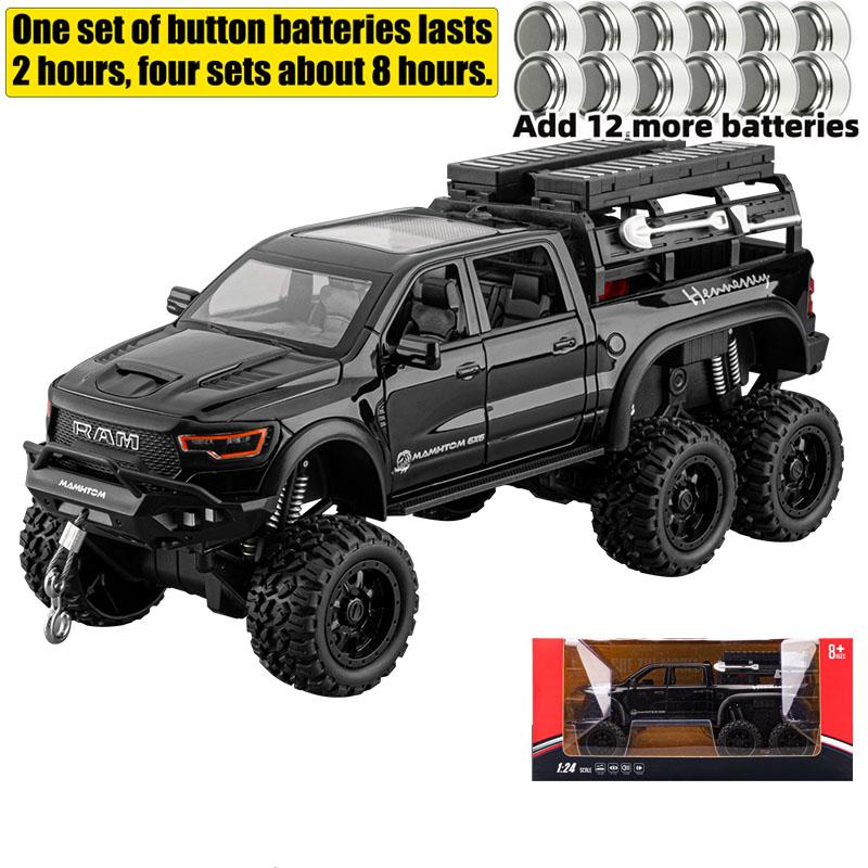1/24 Dodge Mammoth RAM 1000 TRX 6x6 Camioneta Aleación de Metal Modelo Fundido Coche Juguete para Niños con Luz Colecciones Regalos Amigo