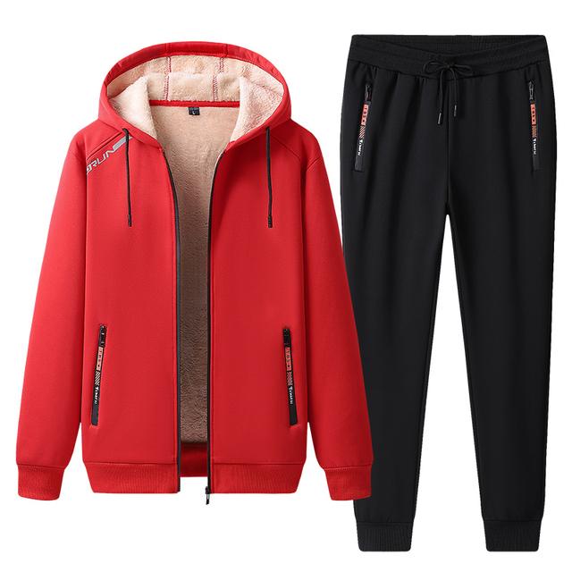 

Зимові чоловічі комплекти Флісова толстовка + штани Комплект з 2 предметів Повсякденний кашеміровий спортивний костюм Чоловічий одяг Зовнішній теплий спортивний костюм Верхній одяг XXXXXL червоний