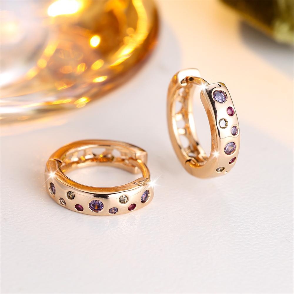 Small Round Stone Rainbow Zircon Hoop Earrings For Women Men Vintage Gold Color Ear Buckle Wedding Jewelry Engagement Party Gift