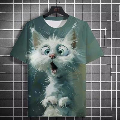 Men T-Shirts Cute Cat Graphic 3D Print Tops Summer Women Streetwear Fashion Oversized Unisex Short Sleeve T Shirt