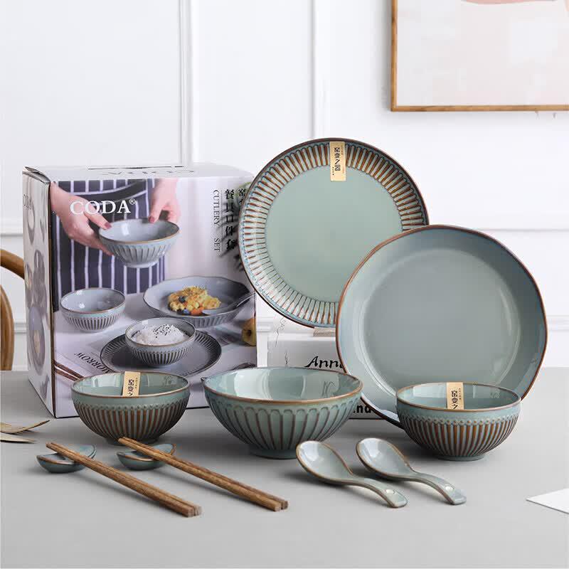 CODA Kiln-Glazed Grey 11-Piece Ceramic Dinnerware Set