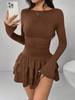 New Women's Fall Winter Solid Slim Fit Elegant Long Sleeve Dress