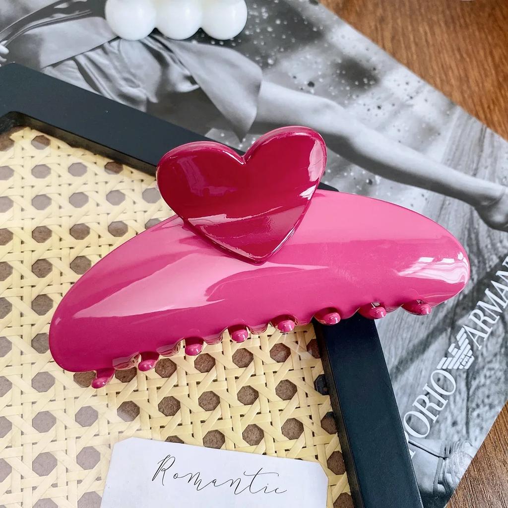 New Candy Color Love Heart 5.11" Big Size Hair Claw Clips for Women Girls Elegant Geometric Plastic Spring Summer Headwear Gift