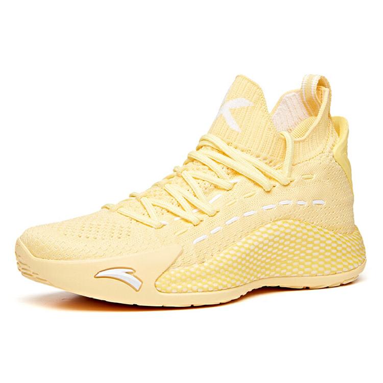 PECHOIN X Anta Cushioning Slip Resistant Abrasion Resistant Mid Top Basketball Shoes Women's Yellow White 122021102-2