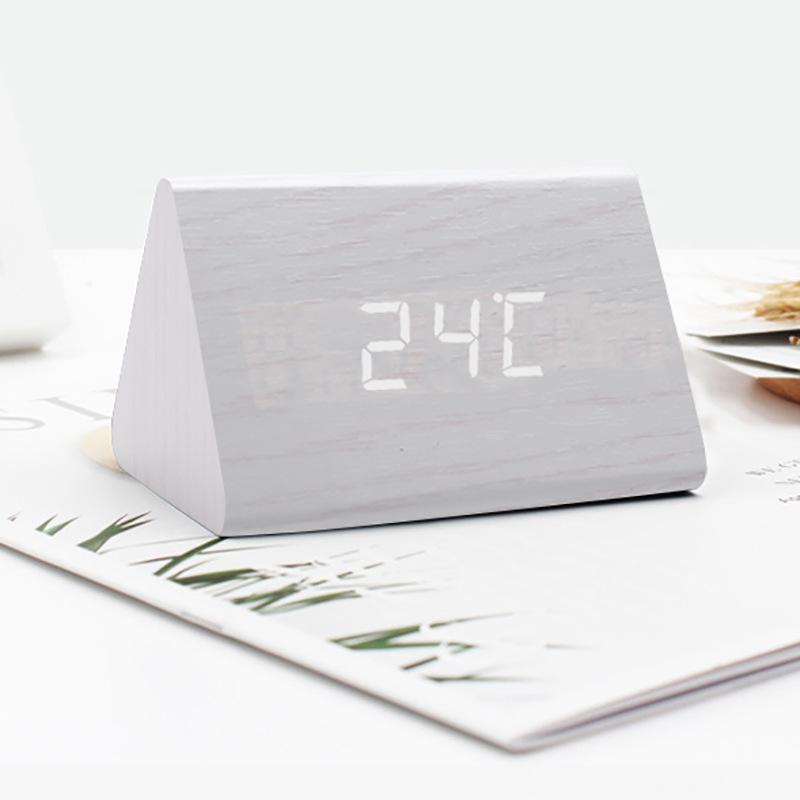 Voice-Activated Wooden Office Silent Multifunctional Digital Clock with Temperature Display and Student Alarm
