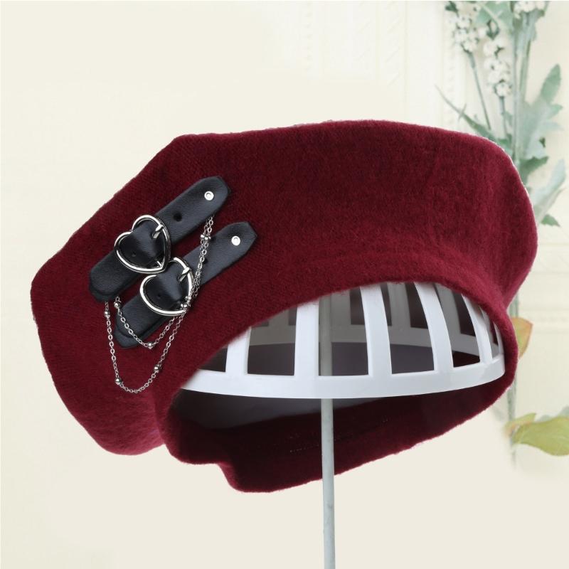 Lolita Girls Heart Buckle Beanie JK Hat Sweet Cool Hair Accessories Fashion Beret Breathable Preppy Style Lolita Hat