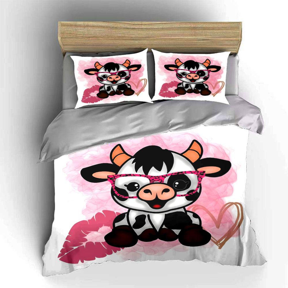 "Cartoon Cow Decor Set" Soft Skin-Friendly Bedding Set Includes 1 Duvet Cover And 2 Pillowcase Gift