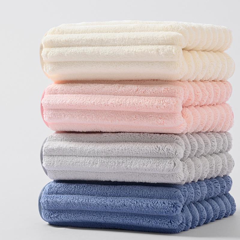 Coral Fleece Candy Stripe Velvet Bath Towel Set - Soft, Absorbent, Thickened, Large Towels for Couples with Logo