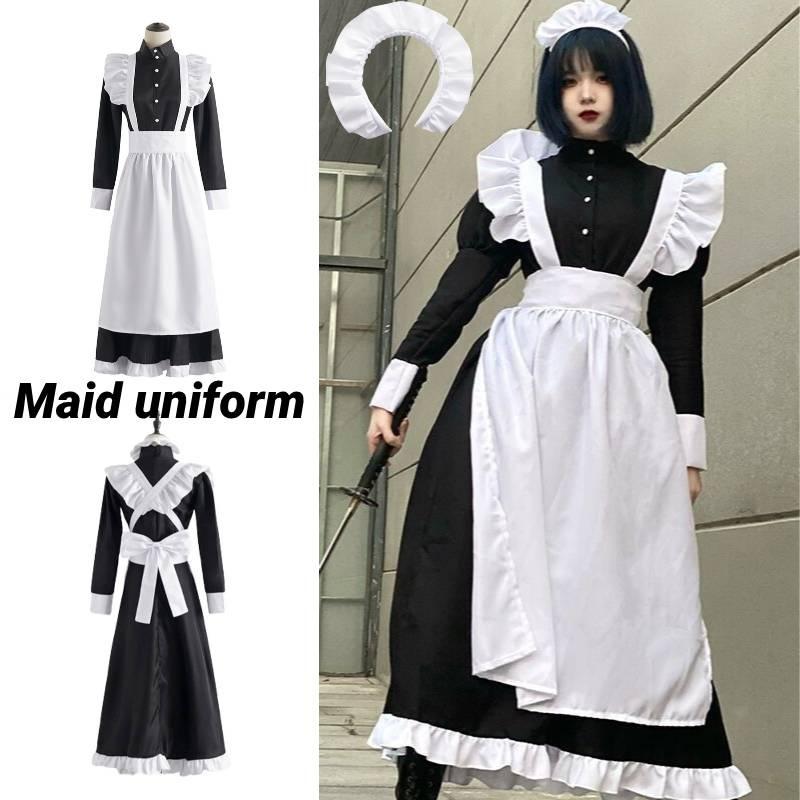 English Style Pearl Lace Long Maid Costume Perfect For Cosplay And Coffee Shop